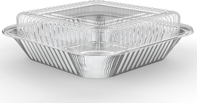 20 Pack Foil Pans with Plastic Lids 8 X 8 Inch Disposable Aluminum Tin Foil Baking Pans Meal Prep for Catering Party Meal Prep, Take Out, Freeze, Food Storage, Prepping Food