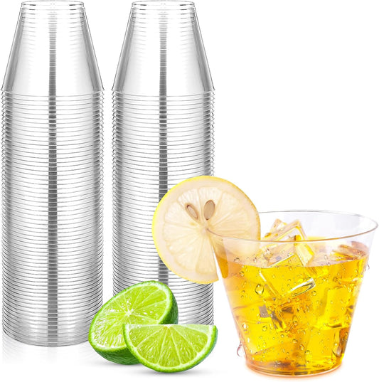 50Counts 9OZ. Clear Plastic Cups, Disposable Cups Classic 9 Ounce Squat Cups Party Tumblers Plastic Wine Glasses Disposable Party Wedding Events
