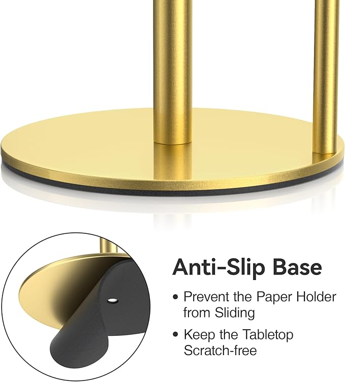 Paper Towel Holder Countertop, Stainless Steel, Gold, for Kitchen, Pantry, RV