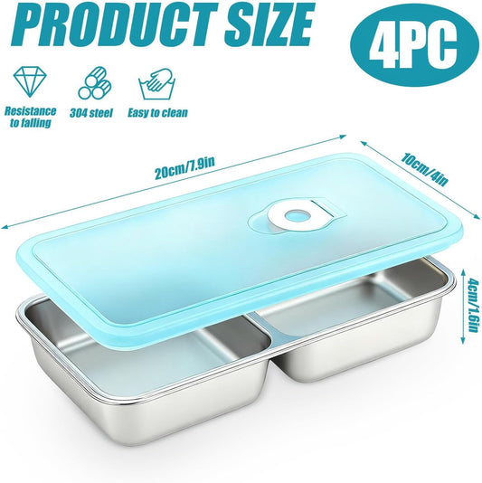 4 Pack Stainless Steel Snack Containers, Stainless Steel Snack Containers With Lids, Lunch Box Containers For Travel, Outdoor Camping And Daily Use