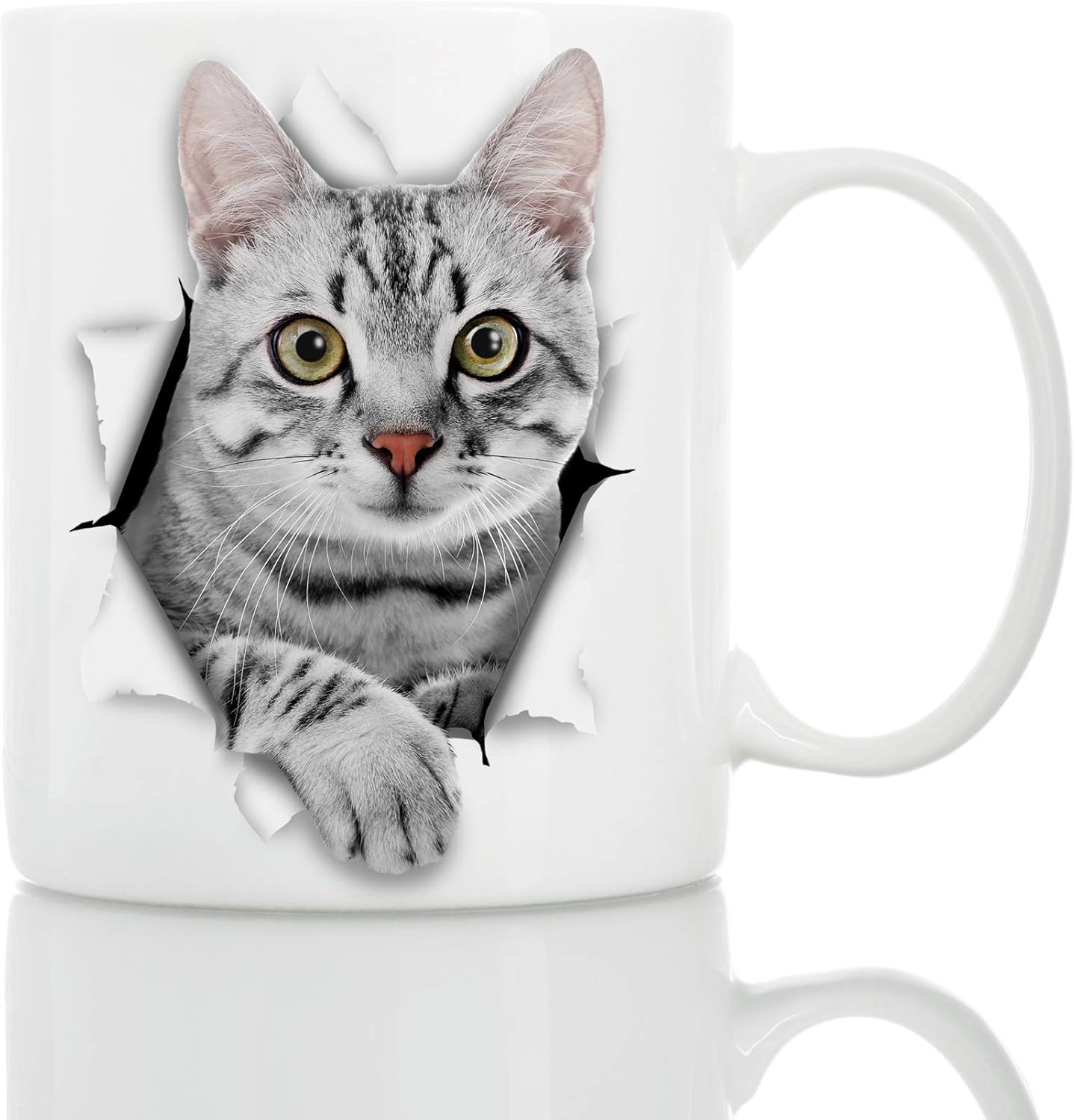 Winston & Bear Cute Grey Kitty Cat Mug - Funny Gray Tabby Ceramic Coffee Mug Gift for Dog Lovers Mom and Dad - Perfect Birthday or Christmas, Father's or Mother's Day Gift (11oz)