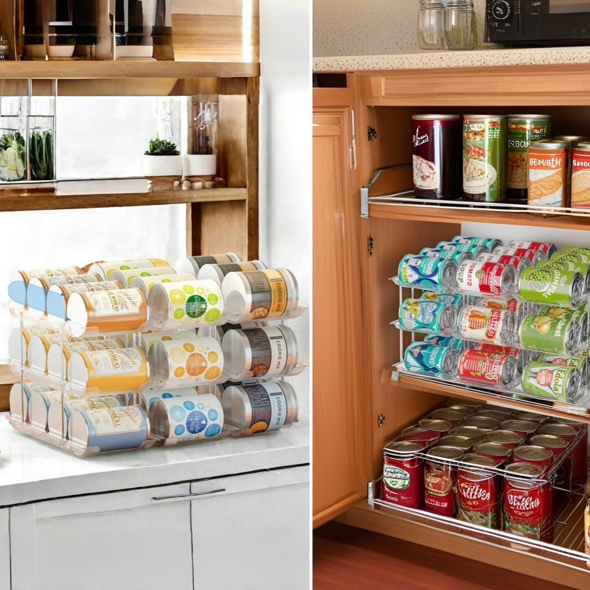 Can Organizer for Pantry, 6 Sets 3Tiers Can Storage Organizer Pantry, Soda Can Organizer for Fridge 72 Cans Rack Automatic Rolling Stackable Canned Food Organizer,Clear