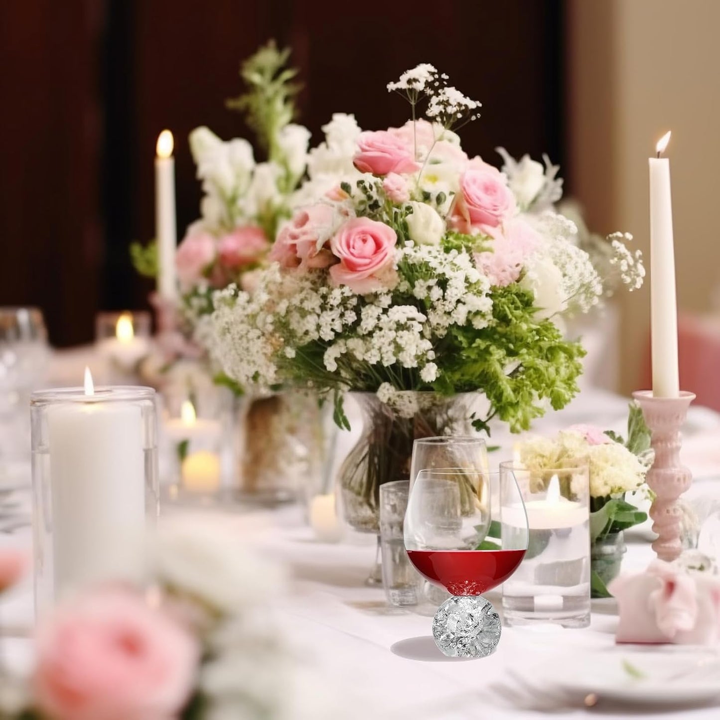 Crystal Wine Glasses Set of 2, 20oz Premium Lead-free Juice Glass with Crystal Ball Base, Red Wine Glasses Set of 2, for Daily Use, Party, Home Bar, Wedding, Shower, Birthday, Christmas Gift