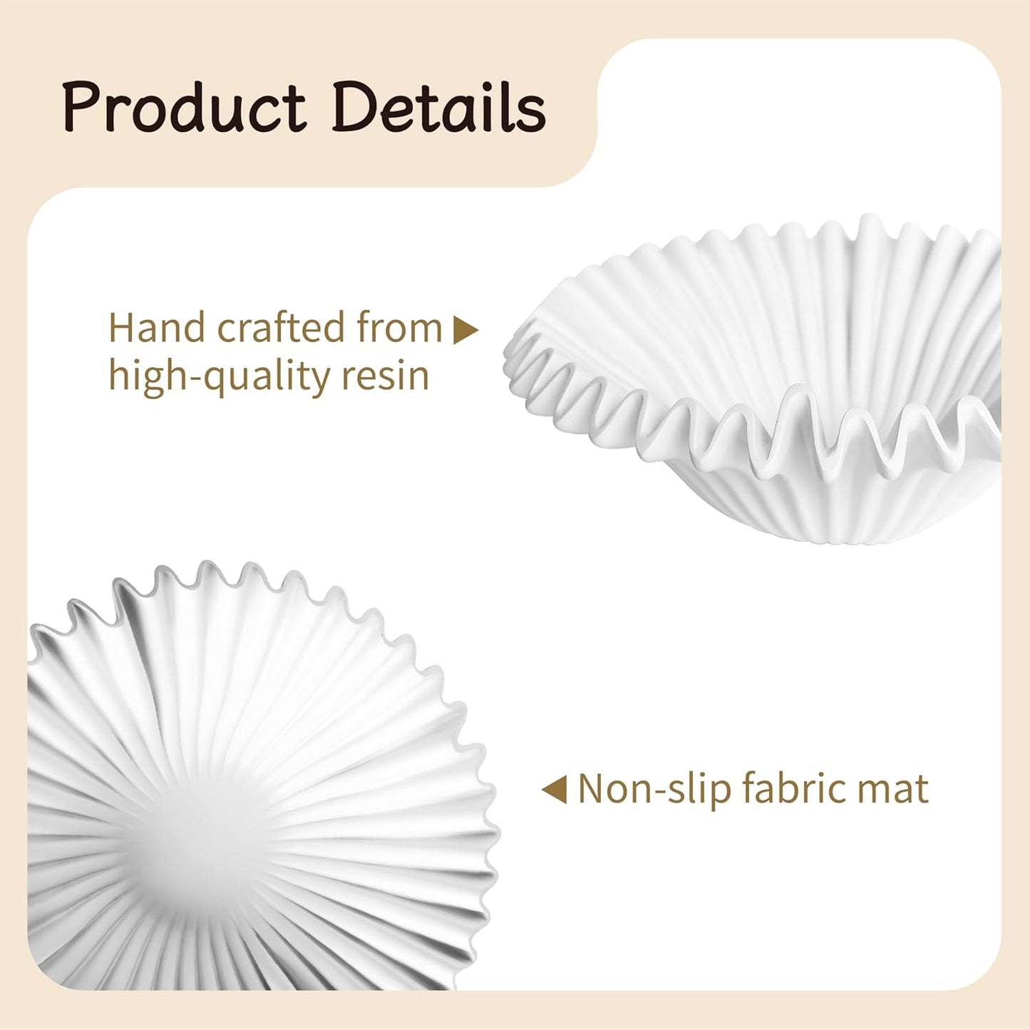 Modern Decorative Bowl with Ruffled Design, Scalloped Resin Centerpiece Bowl for Home Decor, Entryway Key Holder and Fruit Display (White)