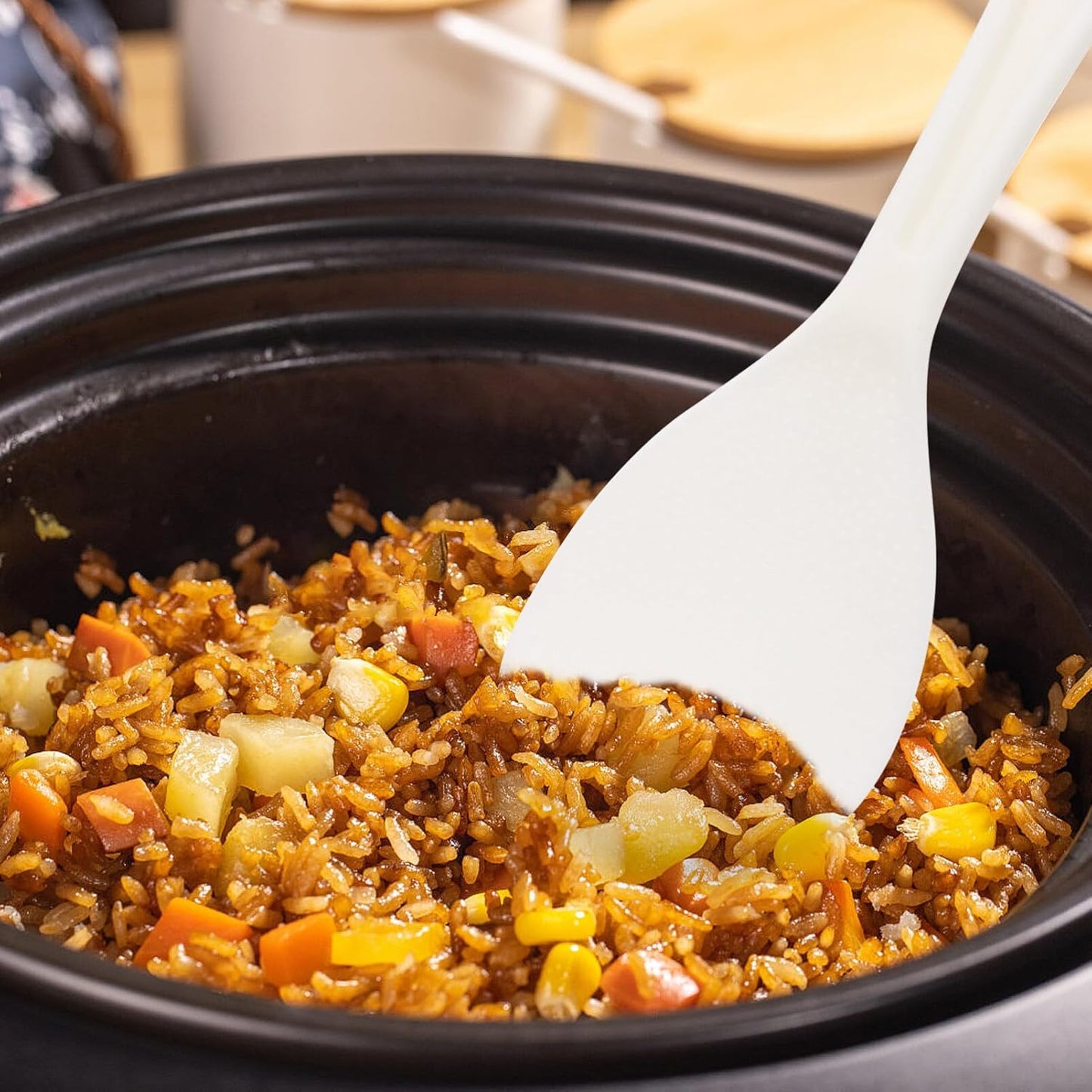 Zerodeko Thickened Rice Cooker Spatula Silicone Strainer Spoon Non-Stick Rice Paddle for Easy Serving and Cooking