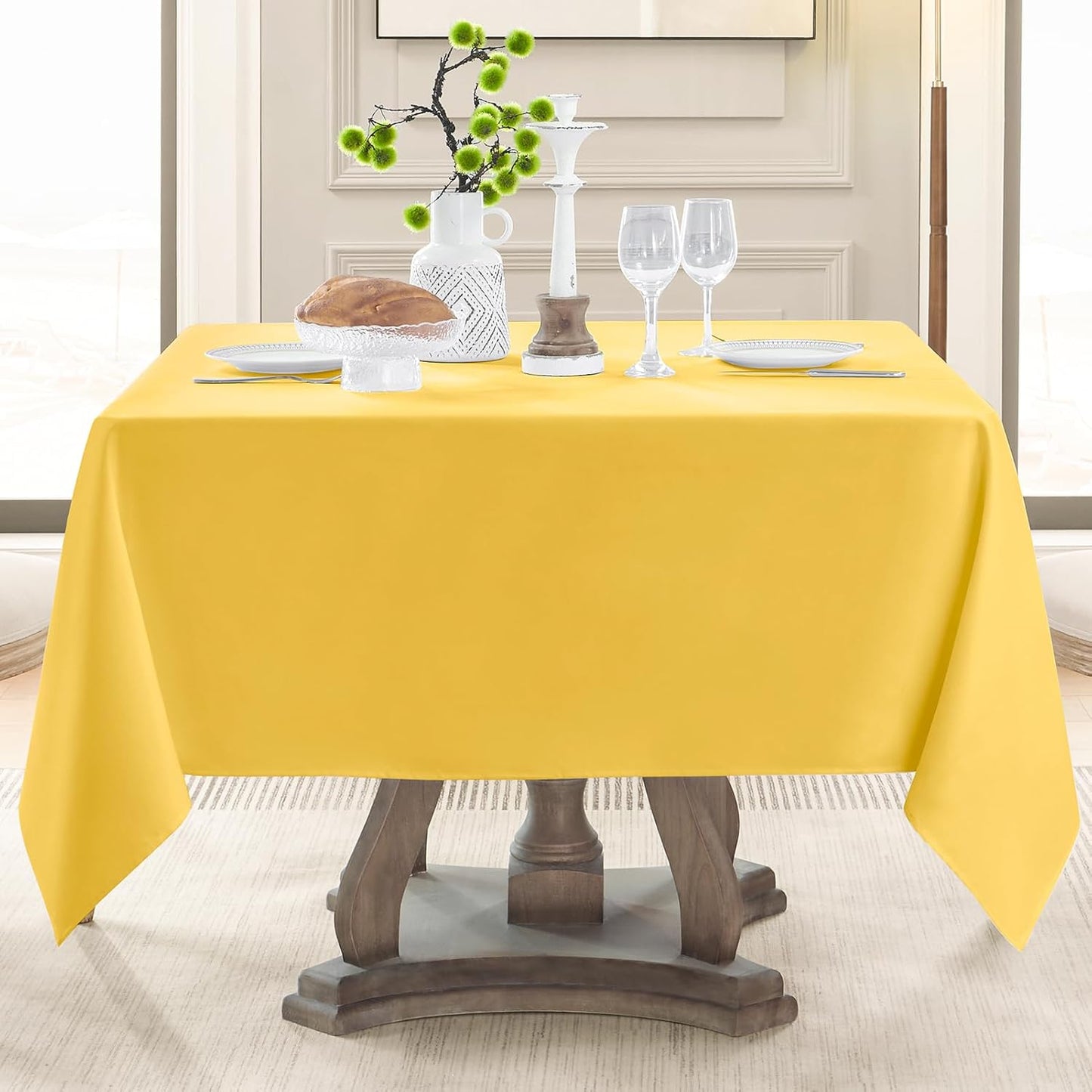 Square Tablecloth 52 x 52 Inch Yellow Tablecloths Stain-Wrinkle Resistant Washable Polyester Table Cloths for Holiday, Buffet Parties, and Weddinge 6pack