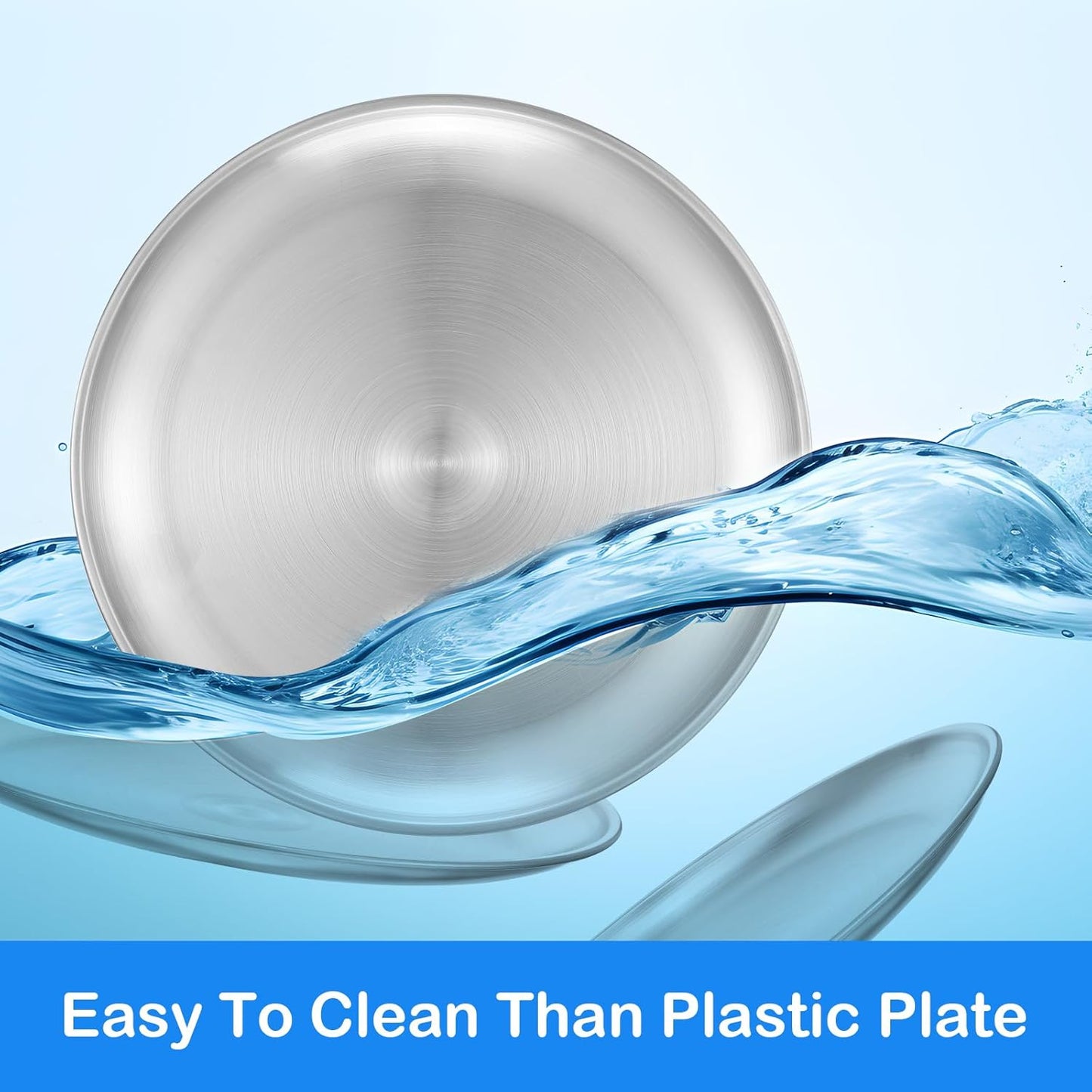 10Pcs Stainless Steel Dinner Plates, 10" Round Salad Plates, Serving Plate for Home Kichten, Outdoor Camping, Snack, Pizza and BBQ