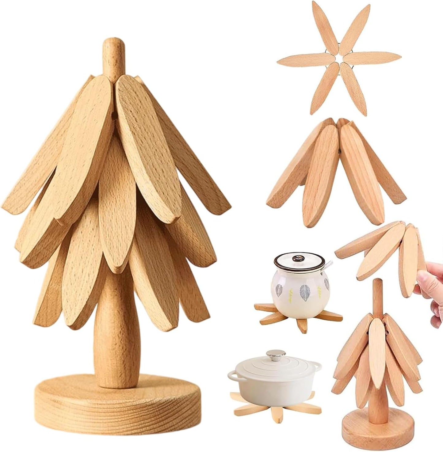 Walnut Wood Tree Trivet Set, Wooden Trivets for Hot Dishes-Tree Shape Trivet Set, Foldable Kitchen WoodenTrivet,for HotDishes Pot Bowl Teapot Hot Pot Holder (Log-3 Bracket)