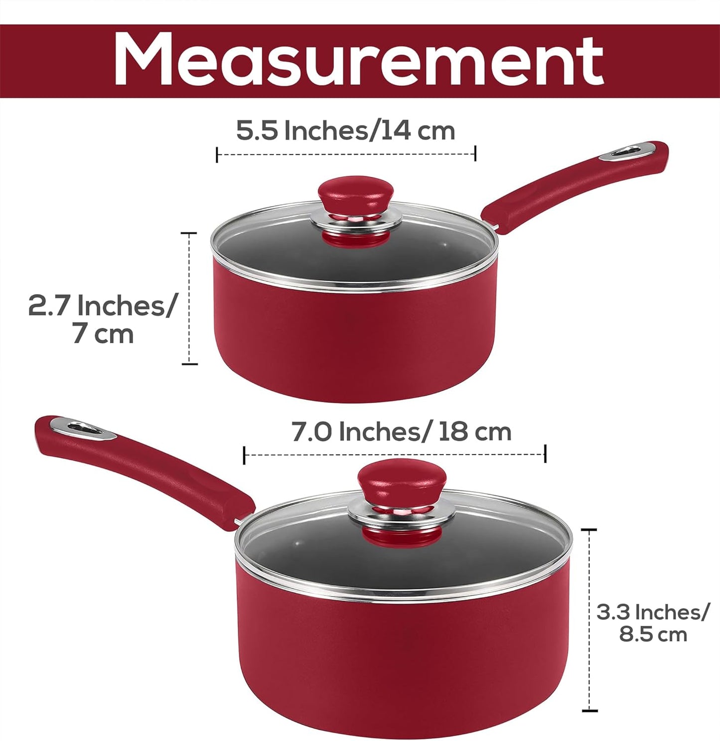 Utopia Kitchen Nonstick Stock Pot Saucepan Set with Lids, 1 Quart and 2 Quarts Multipurpose Stock Pots Set for Home, Kitchen or Restaurant, Red & Black
