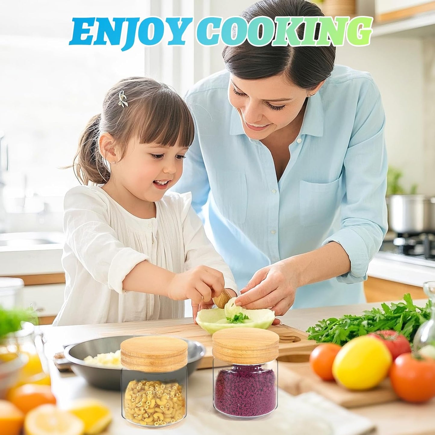 Small Glass Jars with Airtight Lid 13oz Seasoning Containers Glass Spice Jar Food Pantry Storage Containers for Kitchen Sugar Tea Coffee Bean Nuts Cookies Herbs Salt (400ml/13.5oz-2pack)