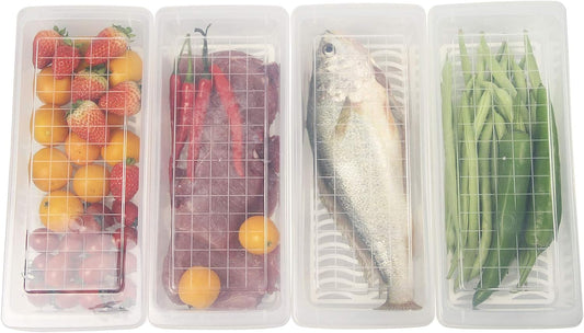 Food Storage Container, Plastic Food Containers with Removable Drain Plate and Lid, Stackable Portable Freezer Storage Containers - Tray to Keep Fruits, Vegetables, Meat and More (4,Small)