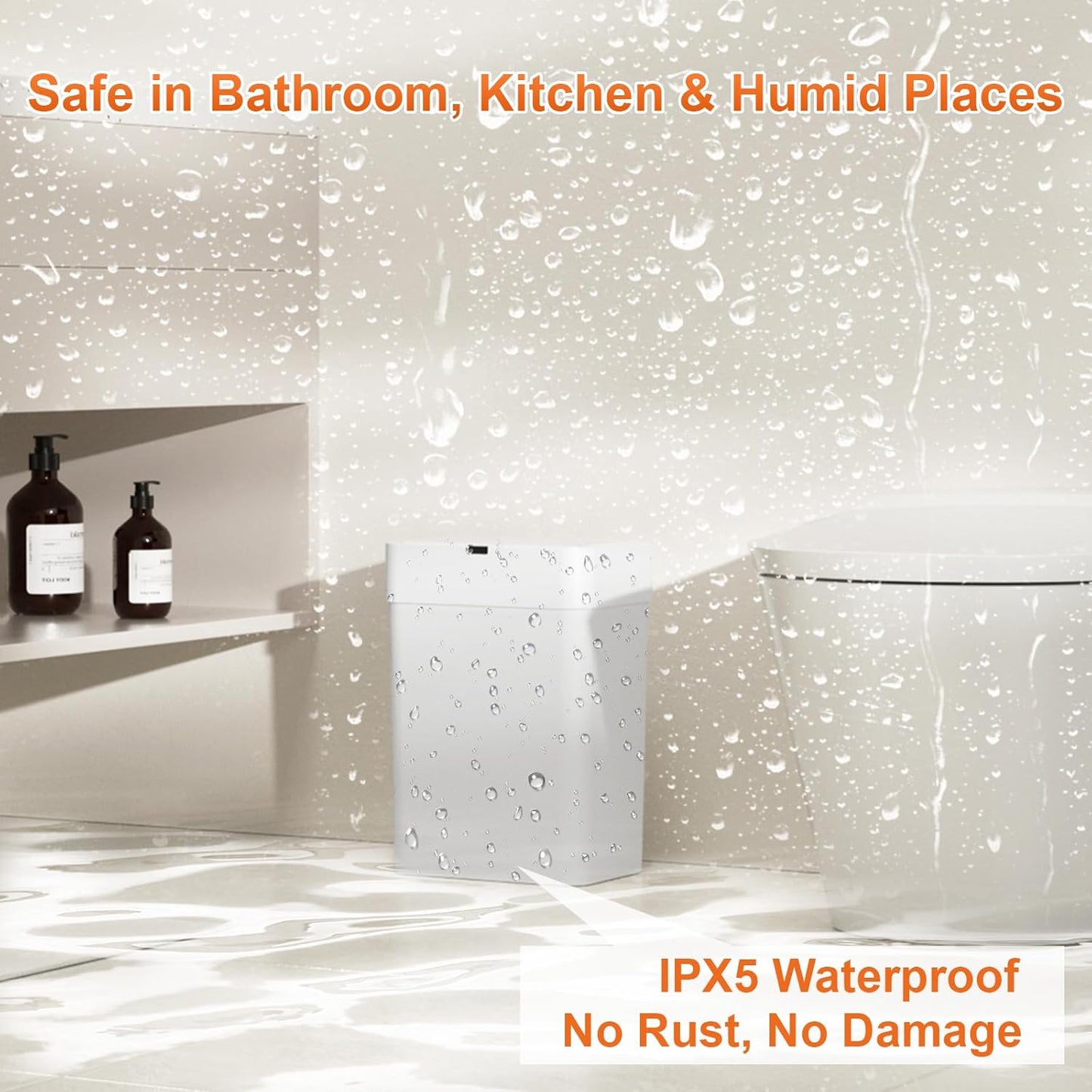 4Gallon Motion Sensor Trash Cans,Bathroom Trash Can with Lid,IPX5 Waterproof for Kitchen/Bedroom/Office, Slim Space-Saving Odor-Proof Bin with 0.2s Silent Lid