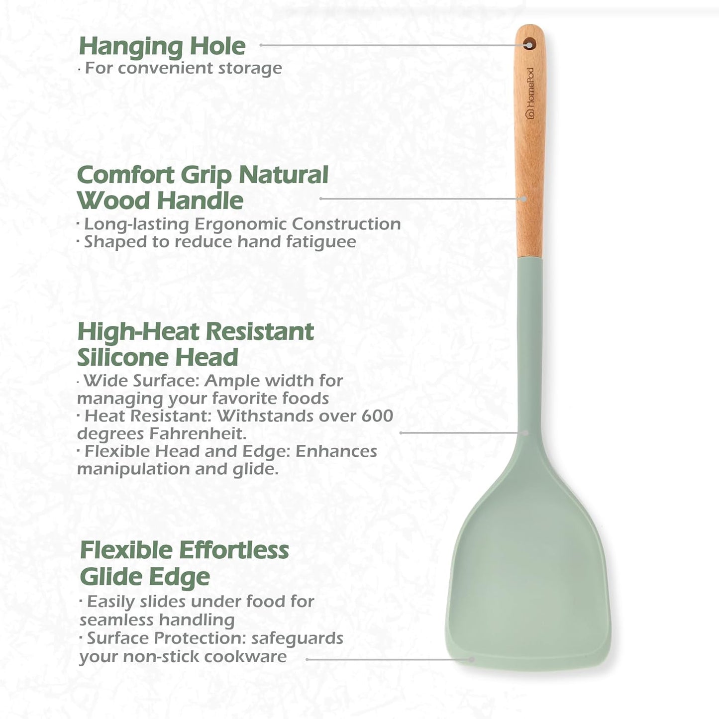 Set of 3 Kitchen Essentials Utensils Set of Silicone Spatulas 15 inches Large Heat Resistant 600F Cooking Baking Non Slip Handles Won't scratch Cookware, Turner Rubber Spatula Ladle Espatula (Green)