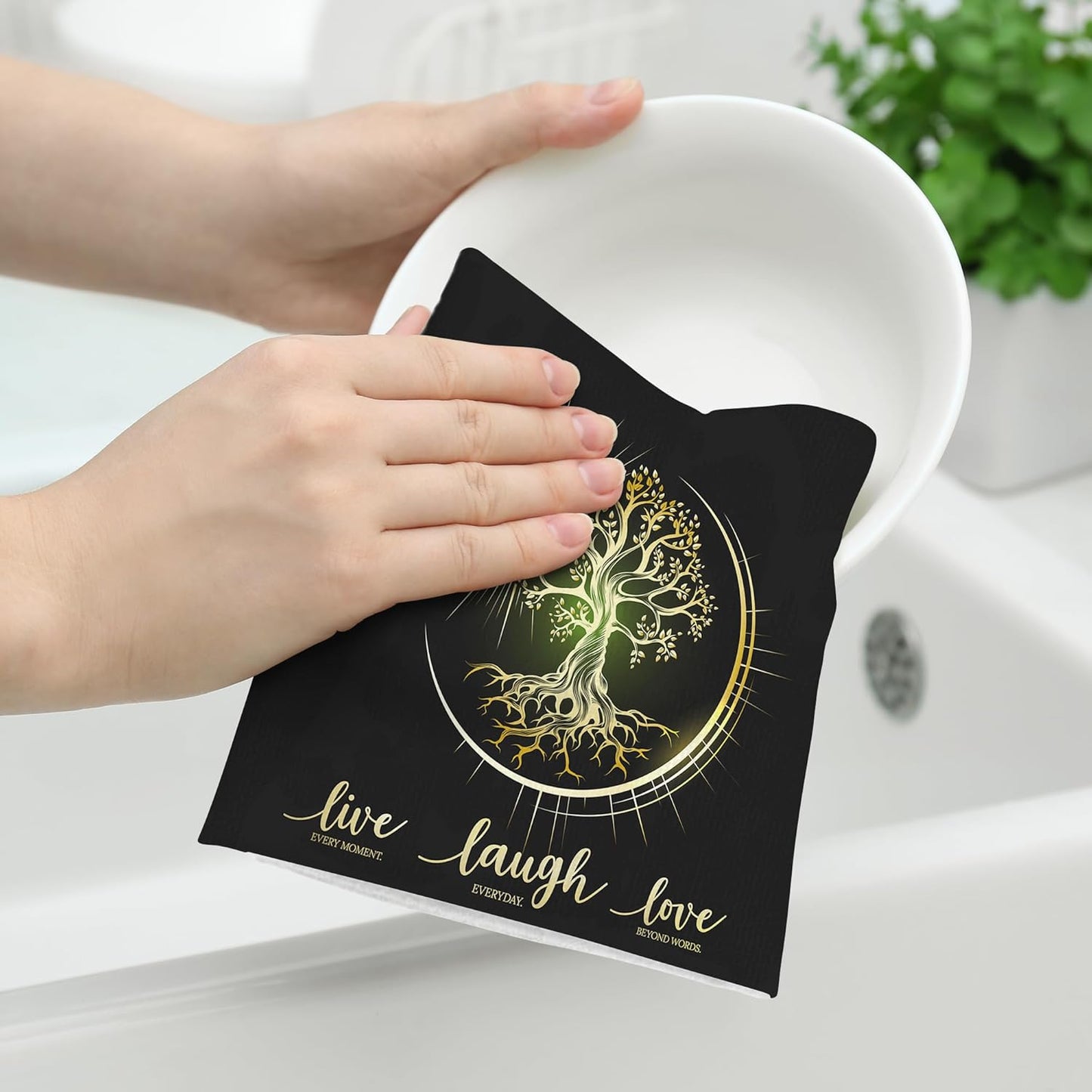 Live Laugh Love Kitchen Towels Decorative Set of 2, Absorbent Tree Life Tea Towels Hand Towels for Kitchen,Hippie Witchy Kitchen Decor Aesthetic,Cute Moon Dish Towels for Kitchen Drying