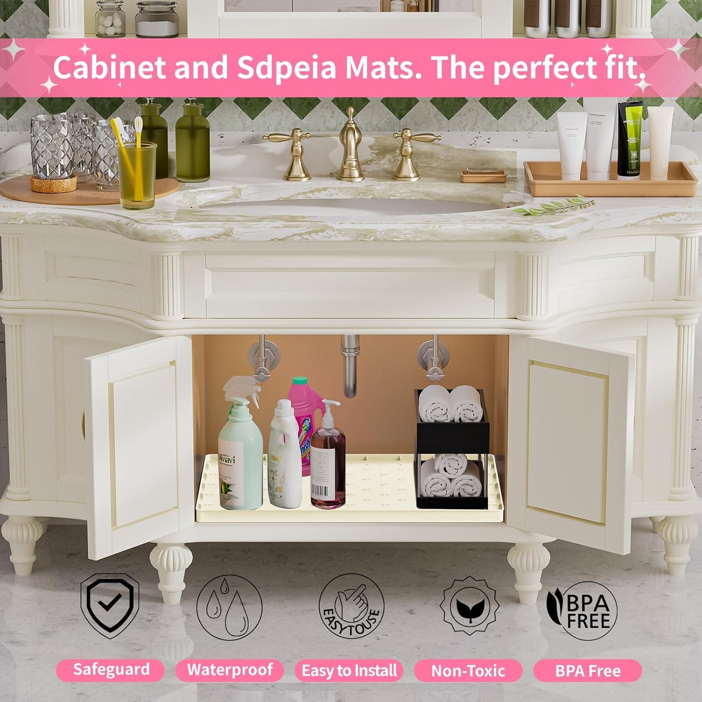 Sdpeia Under Sink Mat for [19" x 19"] Cabinet, Upgraded Silicone Waterproof Mat Kitchen Cabinet Liner Cabinet Protector Kitchen Organizers and Storage