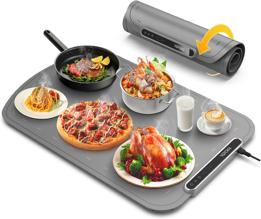 Food Warming Mat for Buffet, VEPOKA Food Warming Mats for Countertop, Silicone Heating Mat with 7 Temperature Levels& Auto Shut-Off, Food Warmers for Parties, Gatherings, Everyday Use