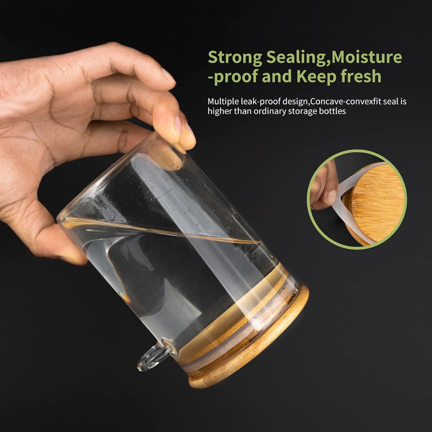 Airtight Food Storage Containers, Glass Canister With Wooden Spoon and Lids, 20 Oz Jars for Serving Bath Salt, Sugar, Spice, Coffee, Tea, Cereals, Condiment (2 Set)