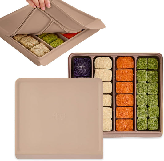 Silicone Food Storage Containers with Airtight Lids, 26.4oz Dual-Seal Leakproof Silicone Freezer Molds for Baby Food, Snacks, Cutlery & More - BPA Free, Stackable, Microwave, & Dishwasher Safe, Brown