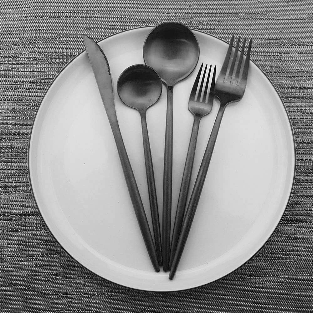 JASHII Luxury Black Flatware, Silverware Sets, 6-pieces Elegant Cute 18/10 Stainless Steel Silverware Set for Eating Home Kitchen Hotel Restaurant, Service Sets for 1 People, Dishwasher Safe