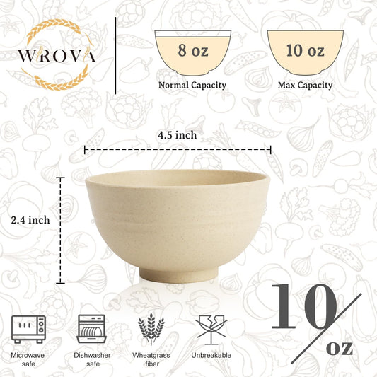 Wrova Small Wheat Straw Bowls Sets of 6,Dishwasher Safe and Microwave Safe Snack Bowls 10oz,Alternative Handy Plastic Bowls Reusable for Snack and Ice Cream.Beige Series