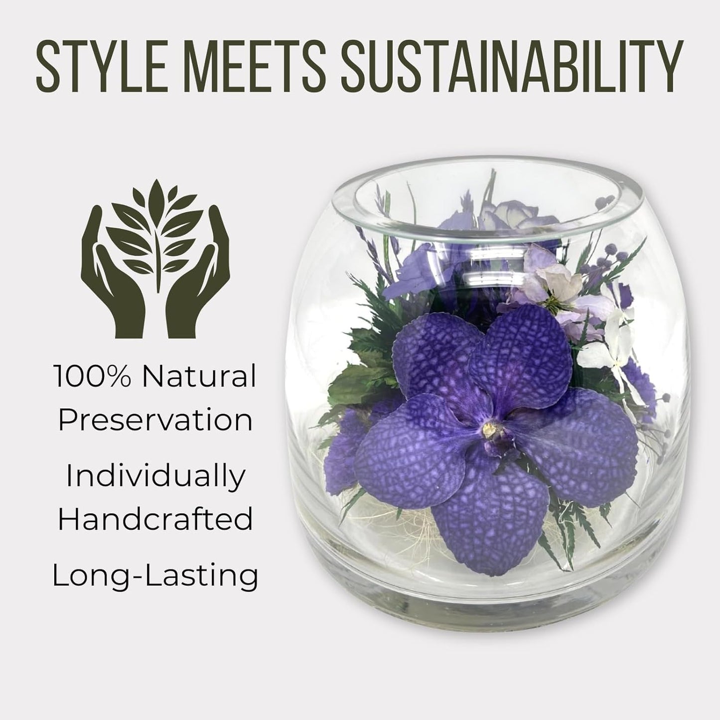 Fiora Flower Elegant Orchid Arrangement in Glass Vase | Preserved Real Orchids Lasting 5 Years | Ideal for Home Decor or Romantic Gift