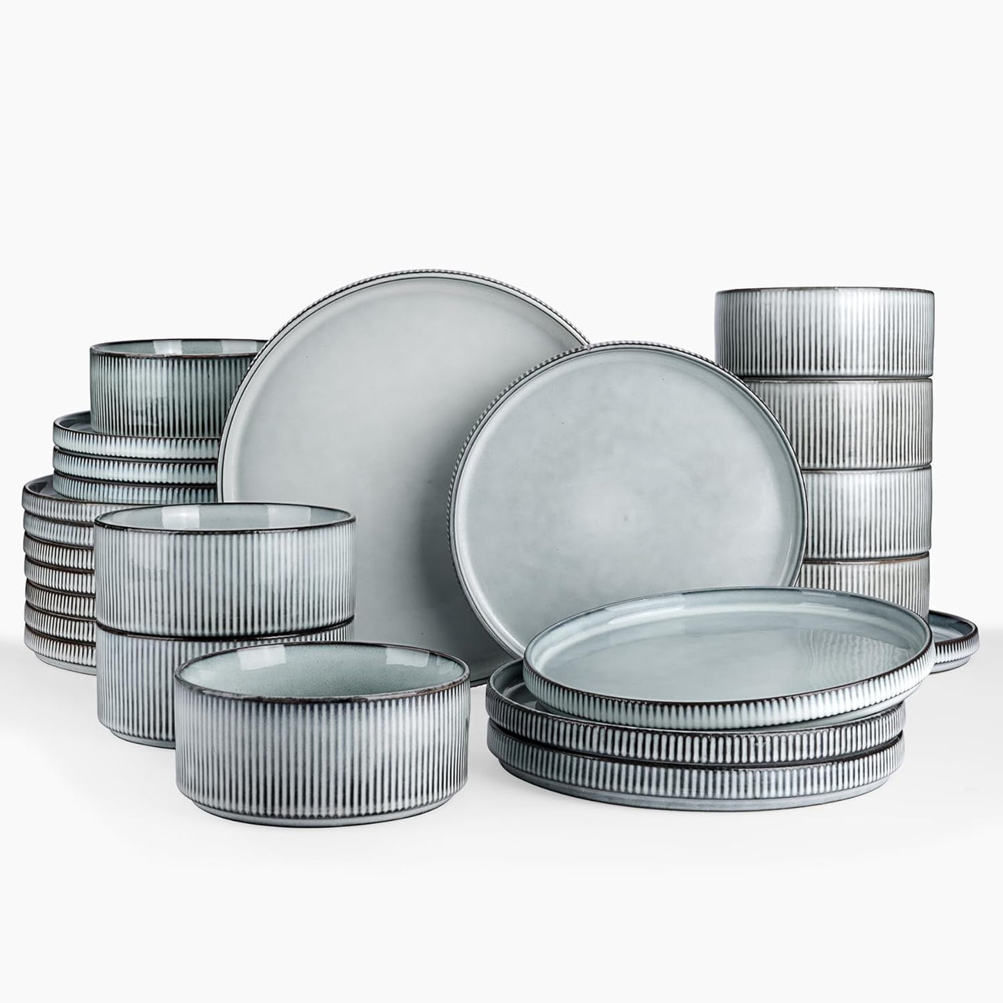 Famiware Star Plates and Bowls Sets, Modern Stoneware Dinnerware Sets for 8, 24-Piece Kitchen Dish Set - Microwave and Dishwasher Safe, Chip and Scratch Resistant, Smoky Blue