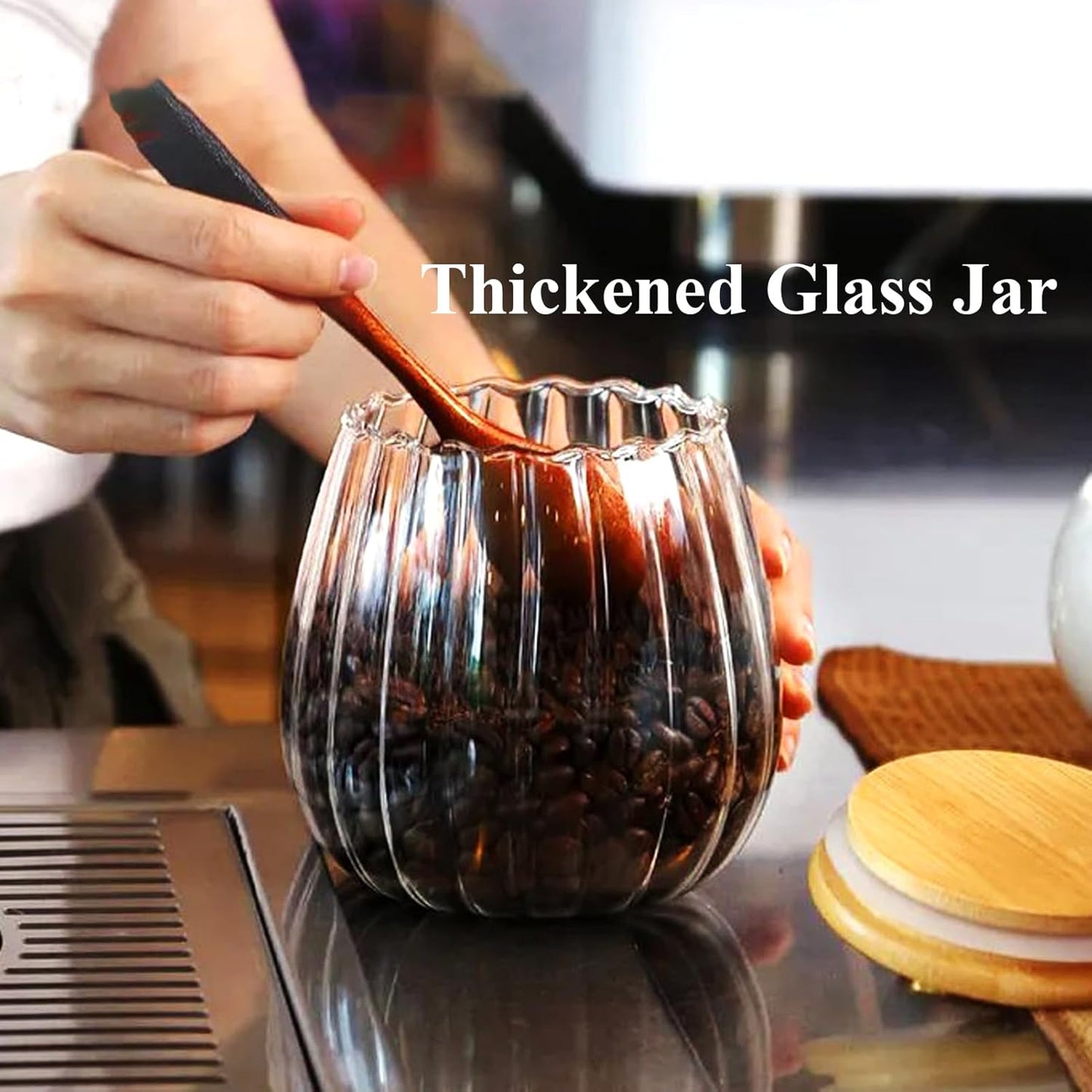 Viovian 25FL OZ Glass Candy Jar with Wood Lid Clear Decorative Vintage Glass Storage Jars Canister for Food Coffee Beans Nuts Sugar Cookies 750ml