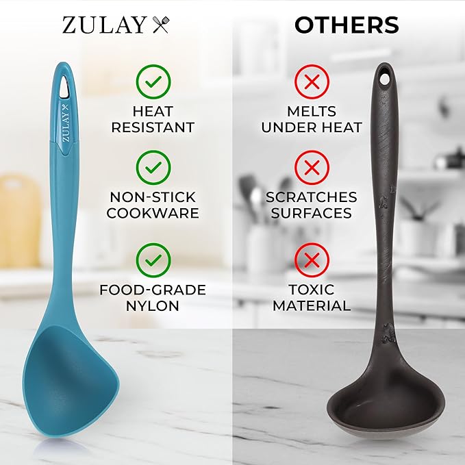 Zulay Kitchen Soup Ladle – Ergonomic, Heat-Resistant & Versatile for Serving Soup, Chili, Gravy & More - Sky Blue