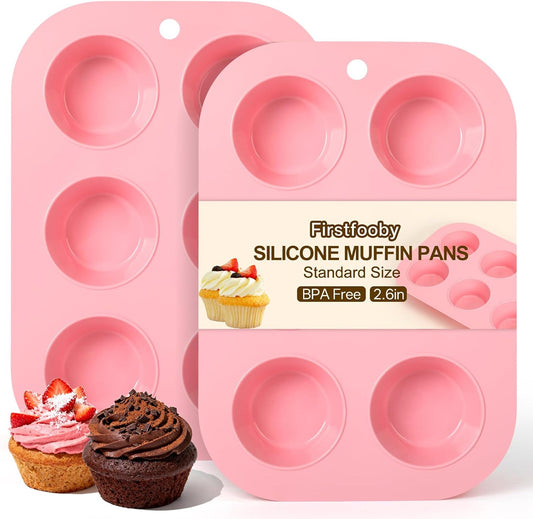 2 Pack Silicone Muffin Pan for Baking, Regular Size Nonstick Cupcake Pan, 6-Cup Silicone Muffin Tin BPA Free Dishwasher Safe, Great for Muffin Cupcake Brownie Egg Tart