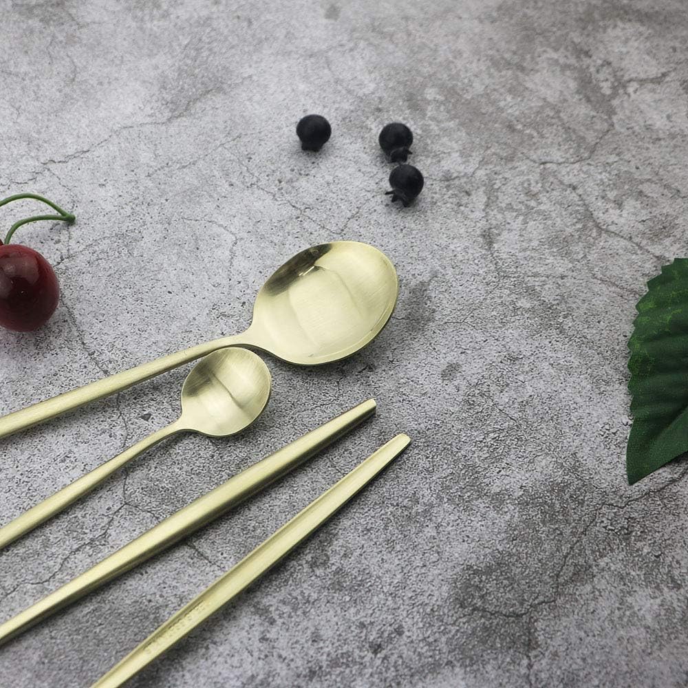 JASHII Flatware Silverware Set Stainless Steel Satin Finish Cutlery Set Service for 6, 30-Piece Spoons And Forks Kitchen Utensil Set, Dishwasher Safe (Matte Champagne gold)