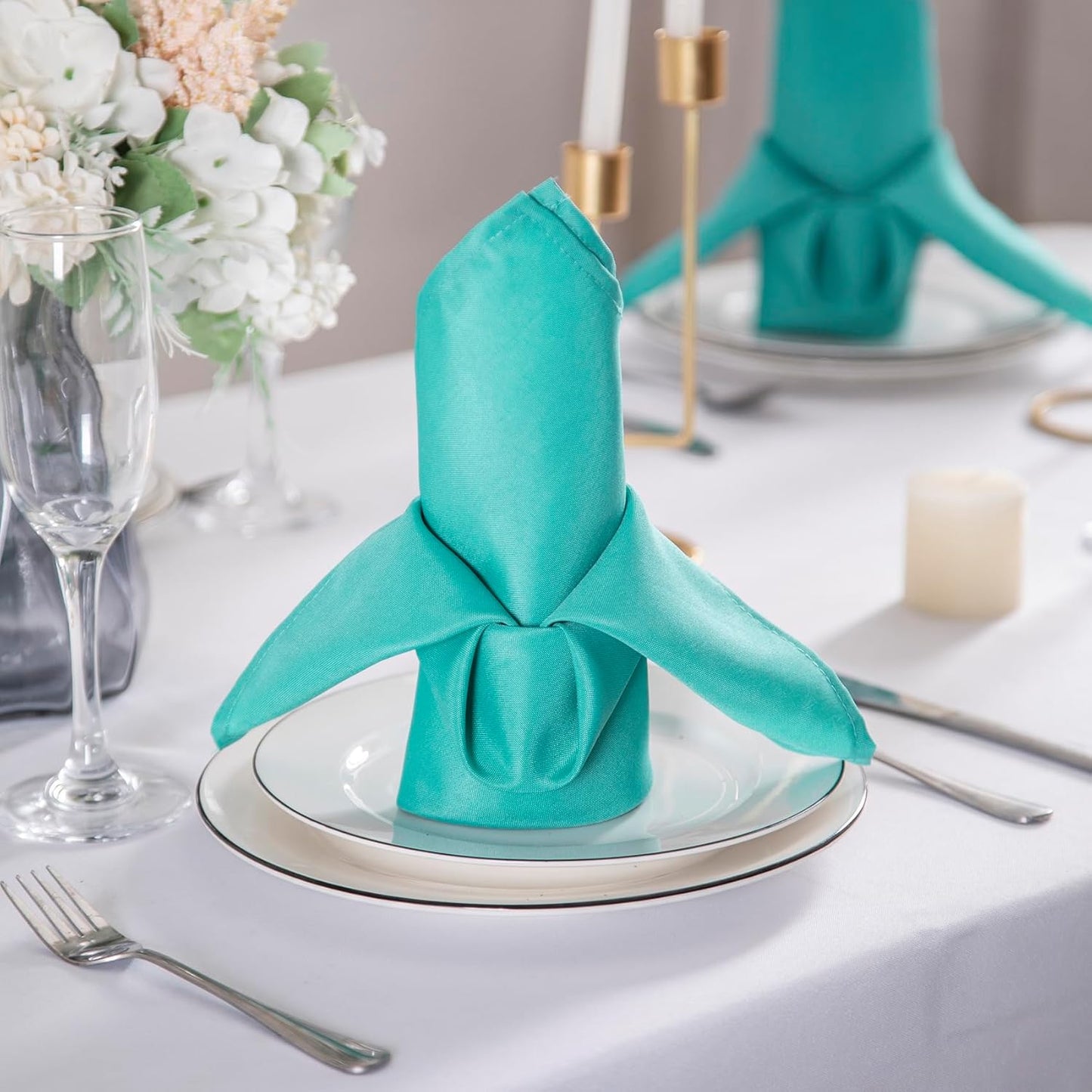 Bailarina Cloth Napkins Set of 80,17x17 inches Dinner Napkins Cloth Washable,Polyester Square Table Cloth Napkin Bulk with Hemmed Edges Ideal for Banquets, Parties and Weddings-Turquoise