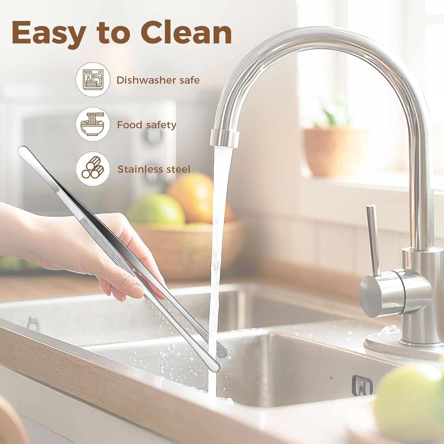 12-Inch Cooking Tweezers Tongs 2-Pack, Stainless Steel Kitchen Tweezers with Dual-Head Design and Non-Slip Grip, Chef Tweezer Tongs for Frying, Plating, Pasta, BBQ, Air Fryer, Food Prep Tools