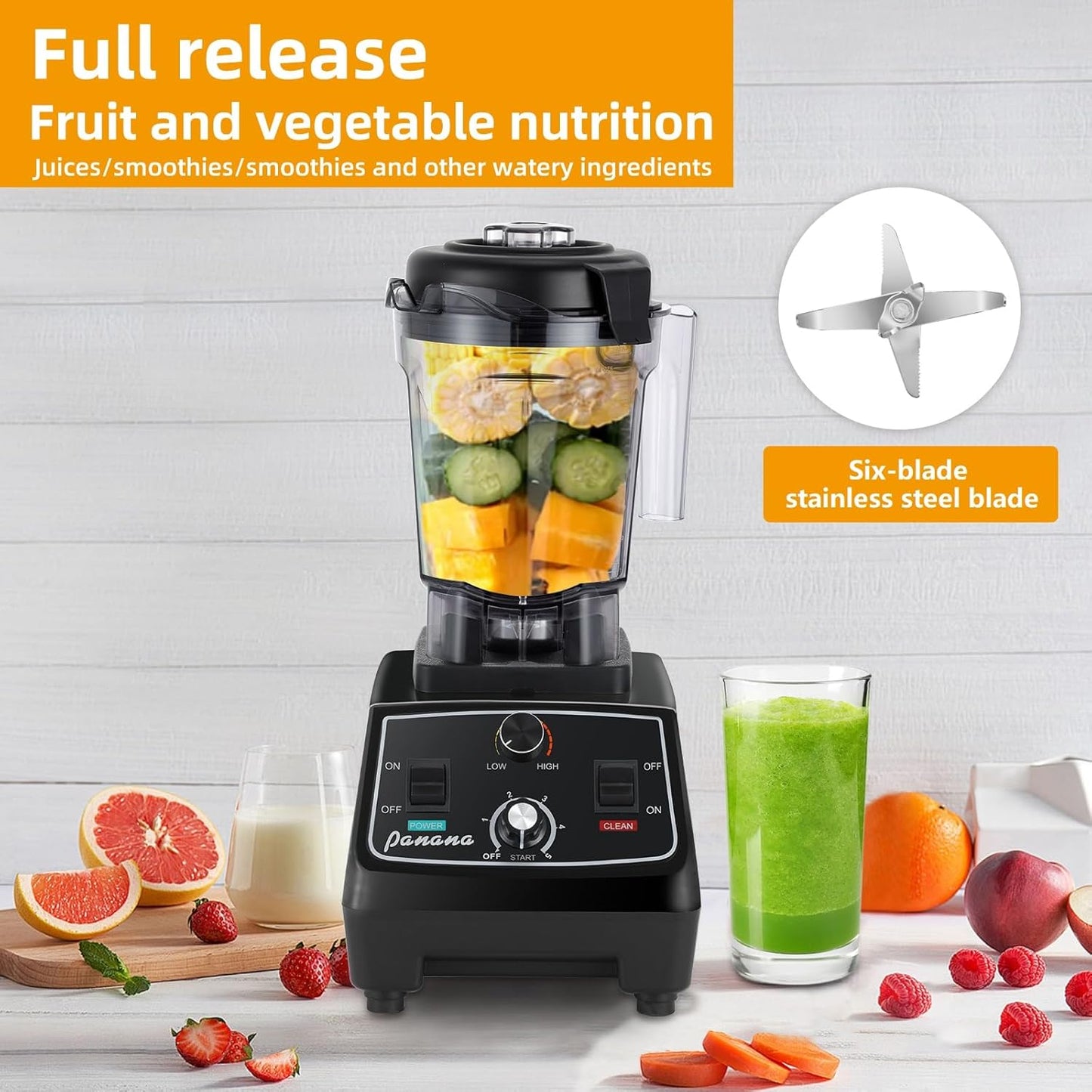 Panana Professional Countertop Blender, 1400W for Shakes and Smoothies, Home & Commercial With Timer and Speed Control, 68oz BPA-Free, Dishwasher Safe