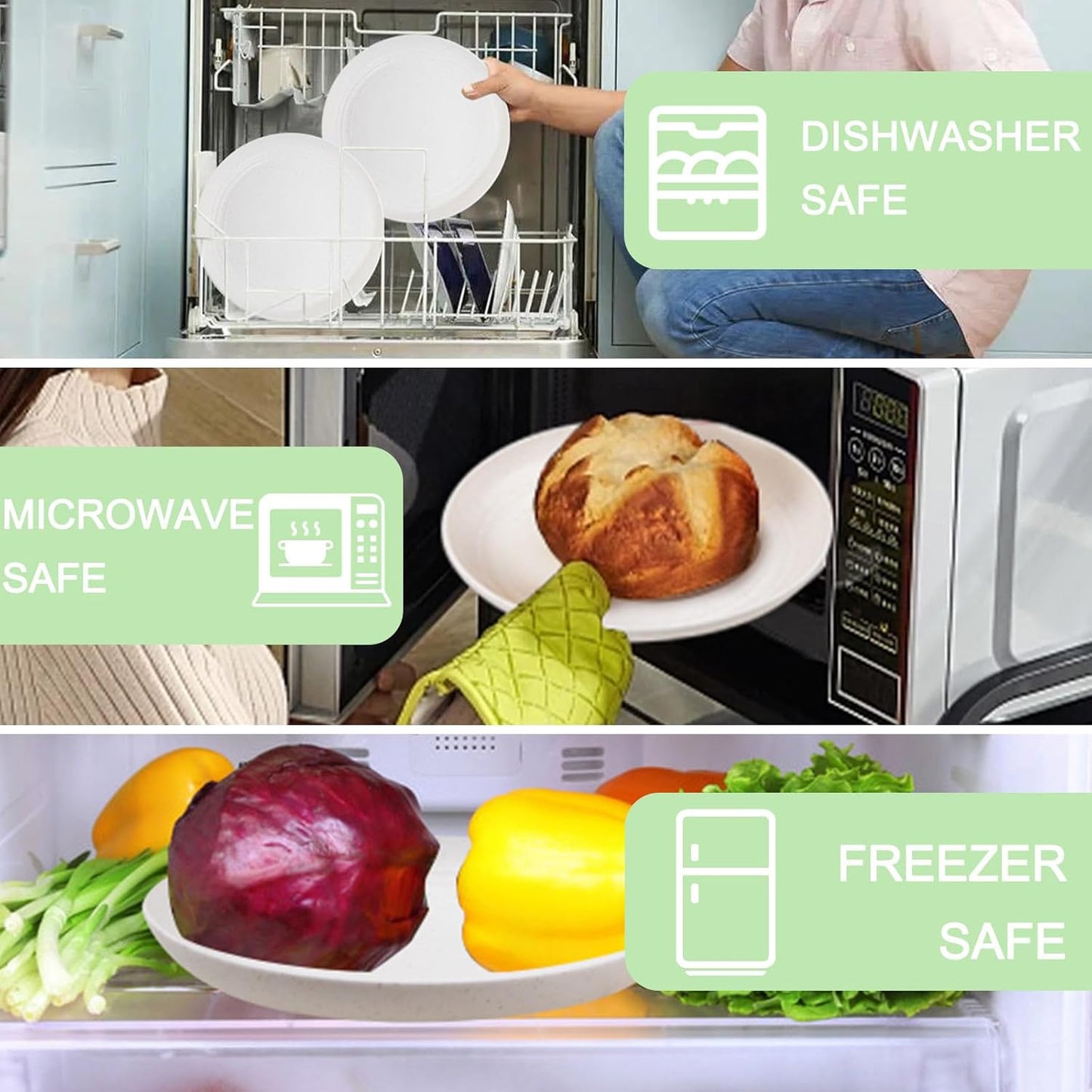 Supernal 32pcs Wheat Straw Dinnerware Sets, White Dishes for 8, Plates and Bowls Sets, Reusable Plastic Plates, Microwave Dishwasher Safe, White Plastic Dinnerware Set