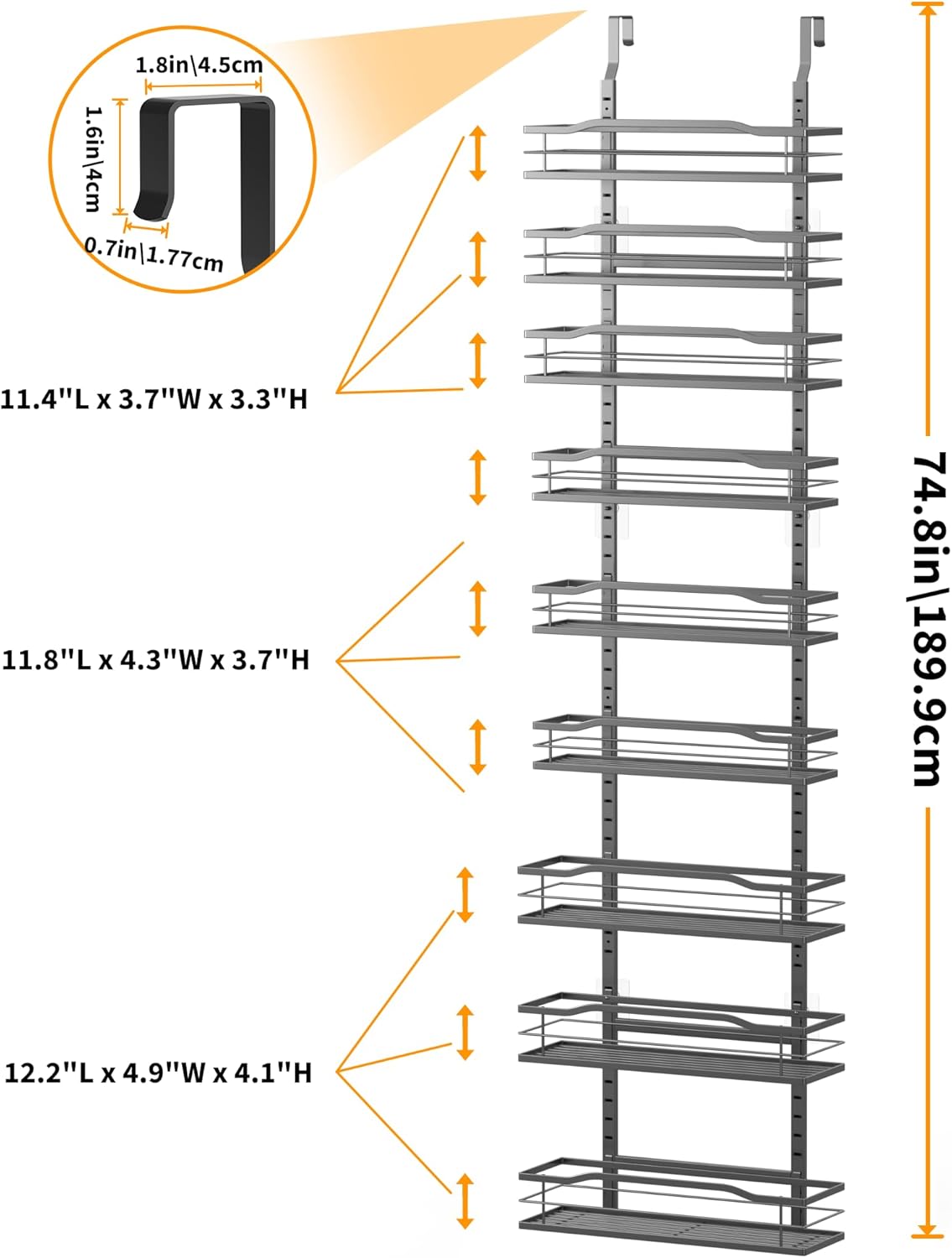 Moforoco 12.2"(W) Narrow 9-Tier Over The Door Pantry Organizer, Pantry Organization and Storage, Black Hanging Basket Wall Spice Rack Seasoning Shelves, Home & Kitchen