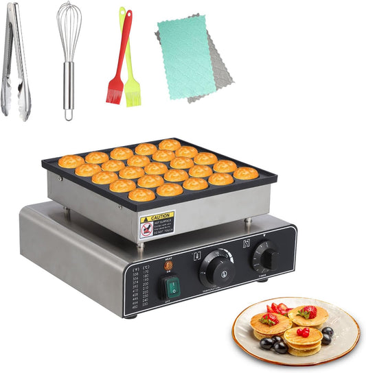 25PCS Mini Pancake Maker, 850W Non-Stick Dutch Poffertjes Grill, Stainless Steel, for Quick Breakfast, Snacks, Desserts, Home and Commercial Use