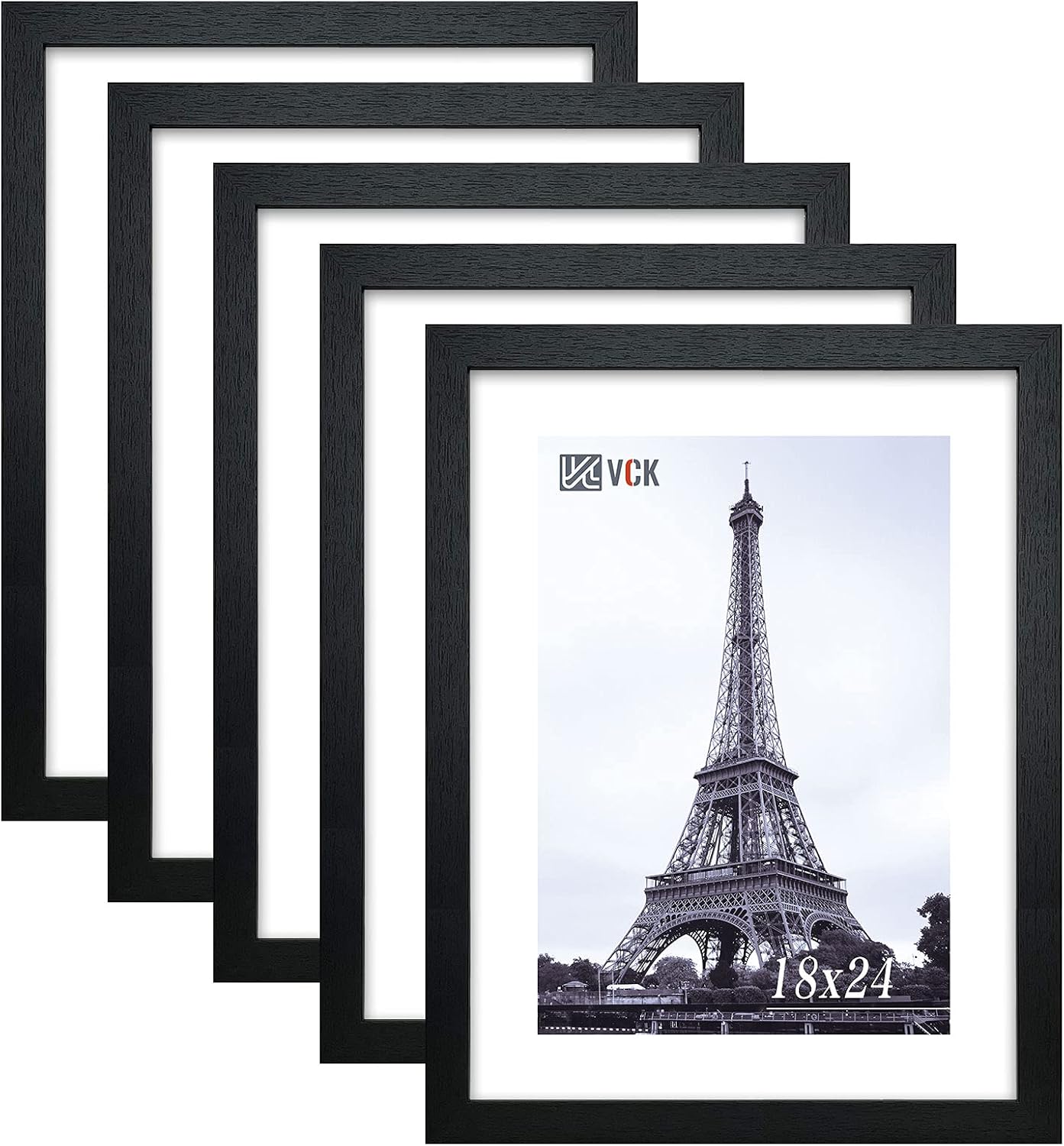 VCK 18x24 Poster Frame in Black with Polished Plexiglass Set of 5 Horizontal and Vertical Formats with Included Hanging Hardware