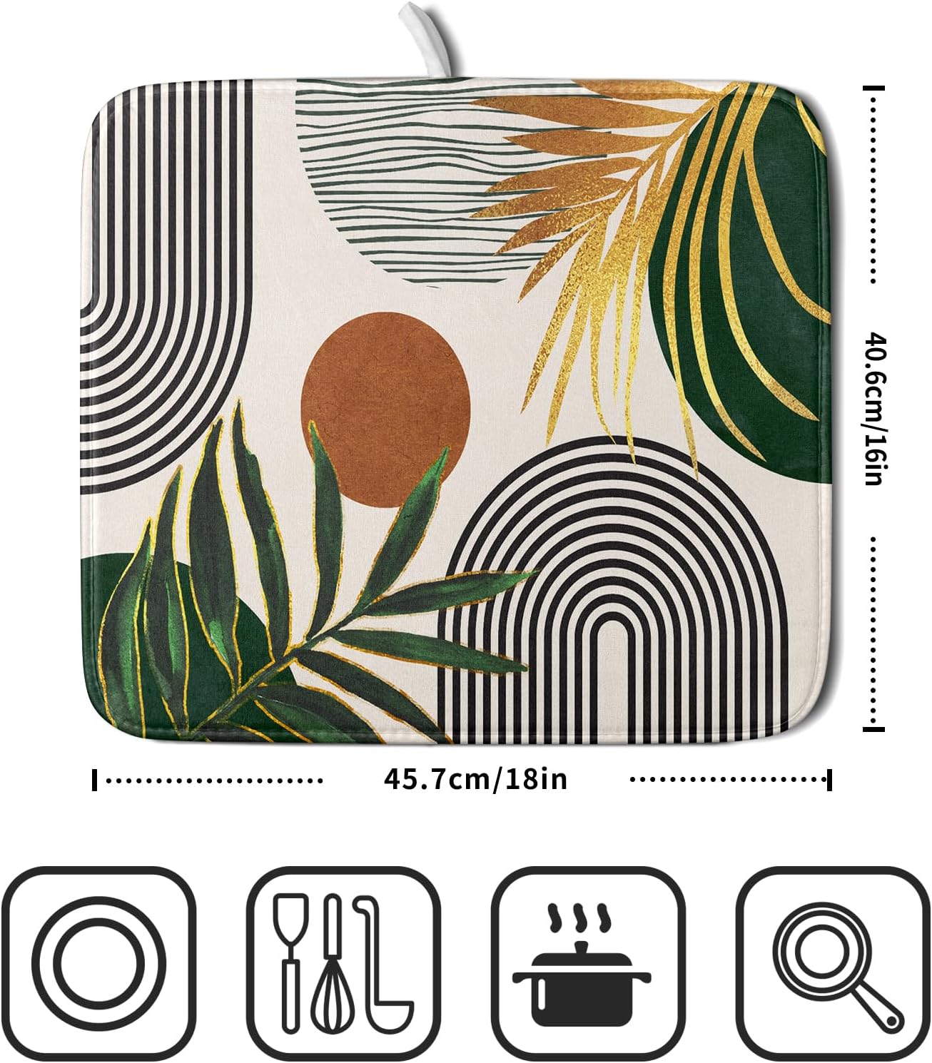 Boho Leaves Dish Drying Mat 16x18 inch Mid Century Absorbent Drainer Rack Mats Fast Dry Bottles Dish Dry Pad Protector Kitchen Accessories
