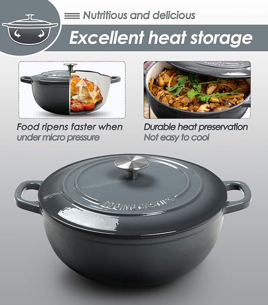 Enameled Cast Iron Dutch Oven Pot with Lid for Sourdough Bread Baking, Bread Dutch Ovens, Cooking Pots, 5 Quart, Gray