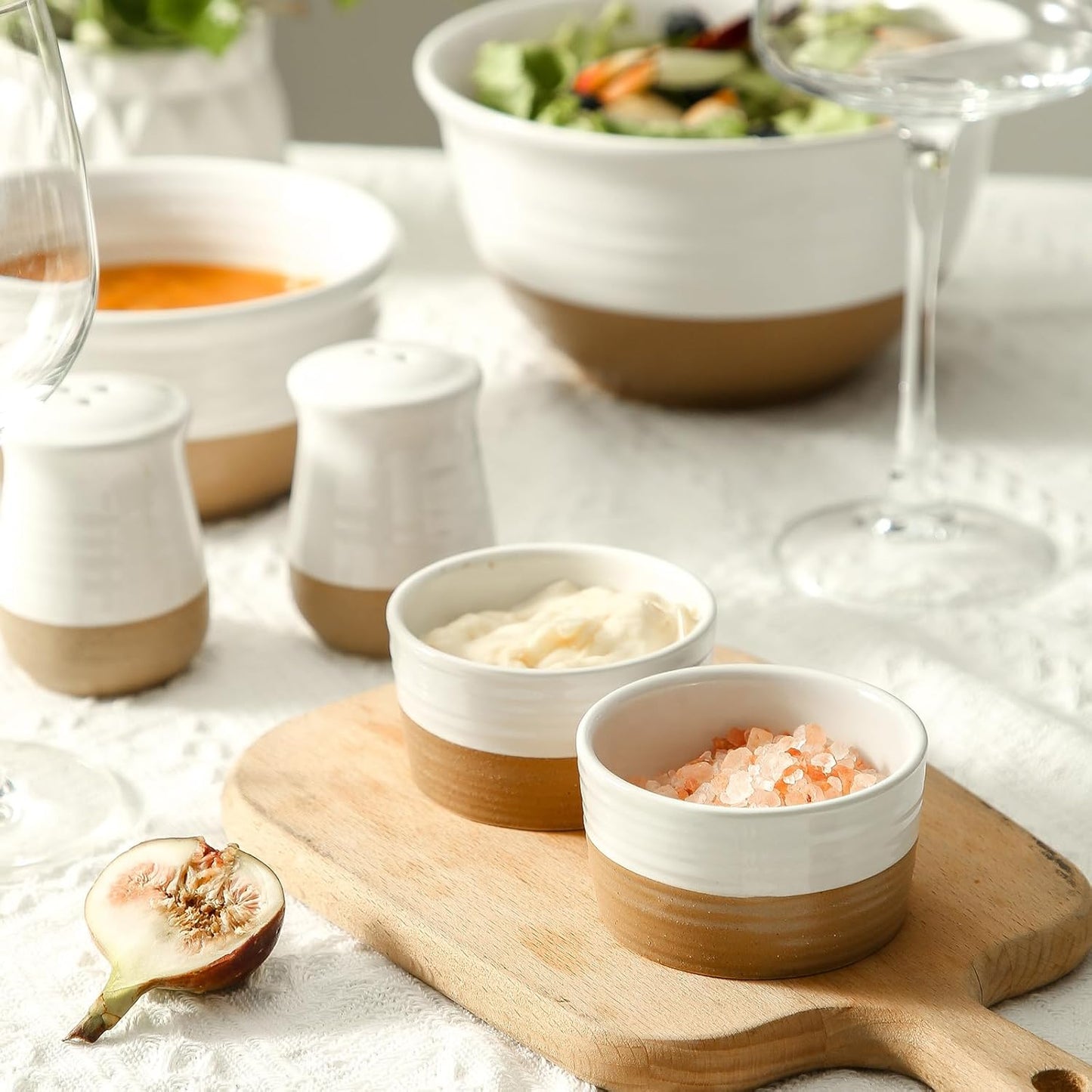 Ramekins 4 OZ Oven Safe,Set of 6 Ceramic Creme Brulee Ramekins,Mini Dessert Bowls for Souffle,Dipping Sauce,Ice Cream,Pudding and Charcuterie,Microwave & Oven Safe,Patchwork White