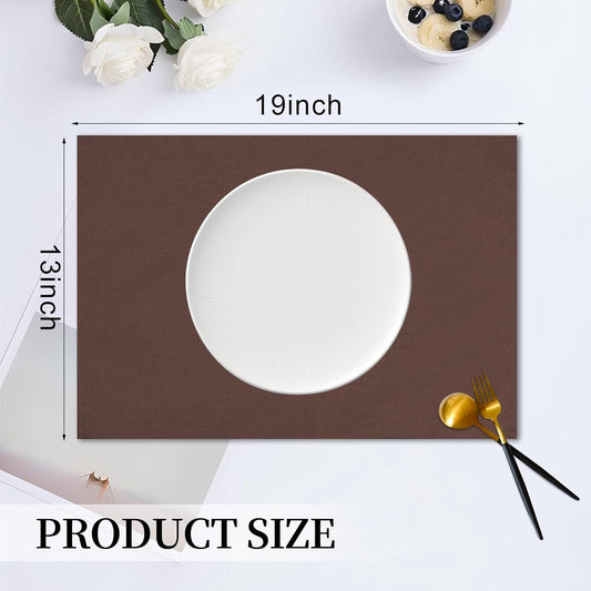 Placemats Set of 6 Linen Type Fabric Cloth Placemats, 19 x 13 Inch Double Layered Thick Wrinkle Free Heat Resistant Table Place, for Dining, Kitchen, Party (Dark Brown, 48 * 33cm)