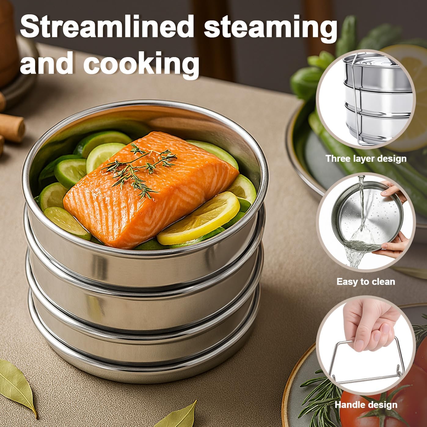 Instant Pot Insert for 6 & 8 Quart, 3 Tier Steamer Insert Pans 2 Interchangeable Lids and Sling for Instant Pot Pressure Cooker, Pot in Pot for Baking, Steaming & Casseroles