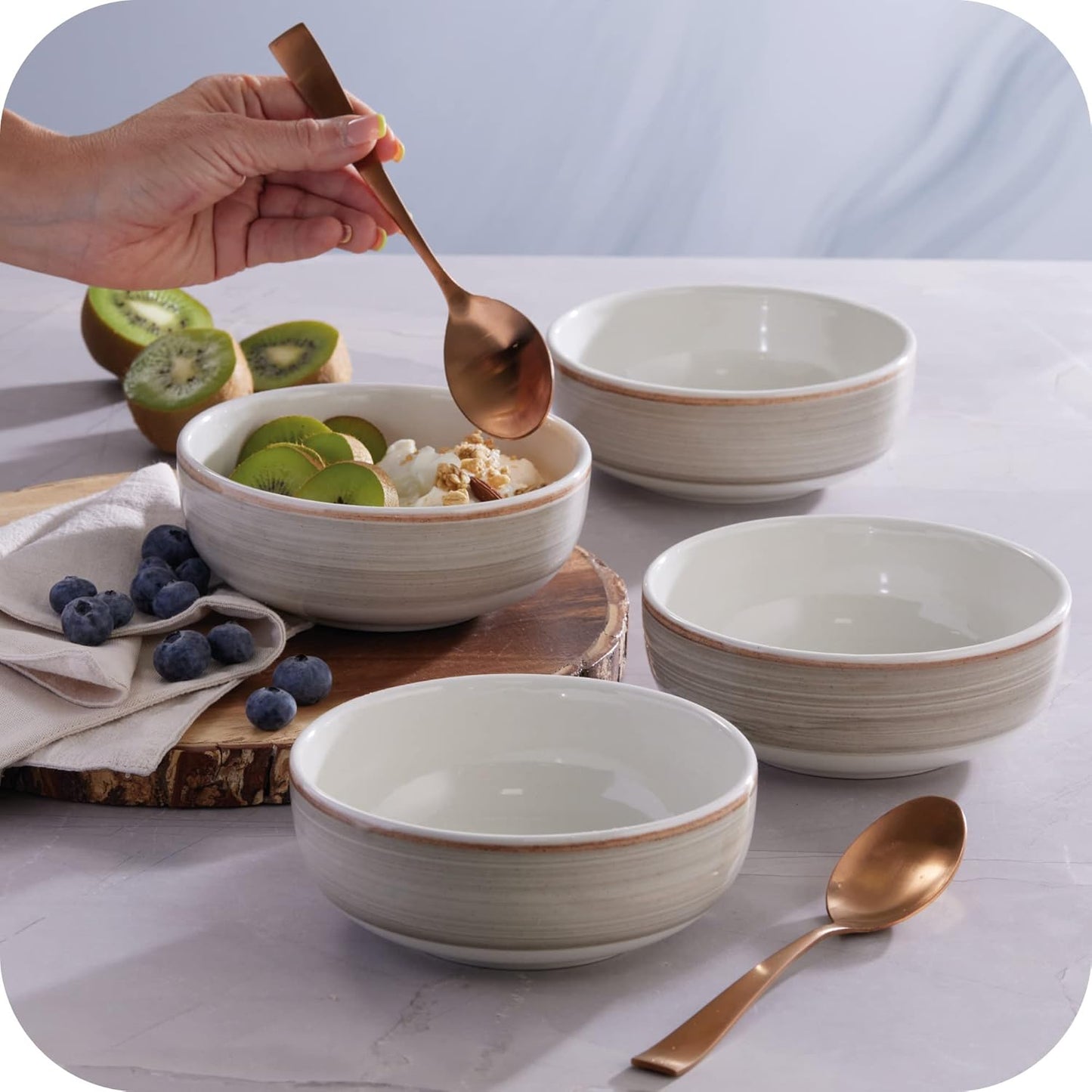 Corona 4 dinnerware Bowls Set |Gray Caoba 12.8 oz - 380cc|service for 4|Ceramic|Hand Painted| Set 4 Bowls|Cerámica (Grey Caoba, 4-Piece | Bowl)
