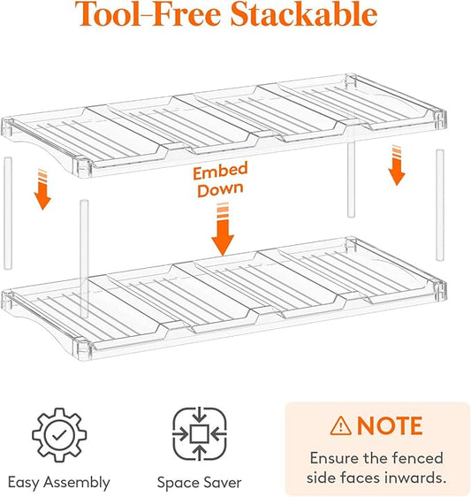 Lifewit Stackable Water Bottle Storage Organizer, Clear Tumbler Cup Mug Organizer, Plastic Large Compartment Wine Rack for Fridge Cellar Kitchen Pantry Storage, 2Tier Hold 8