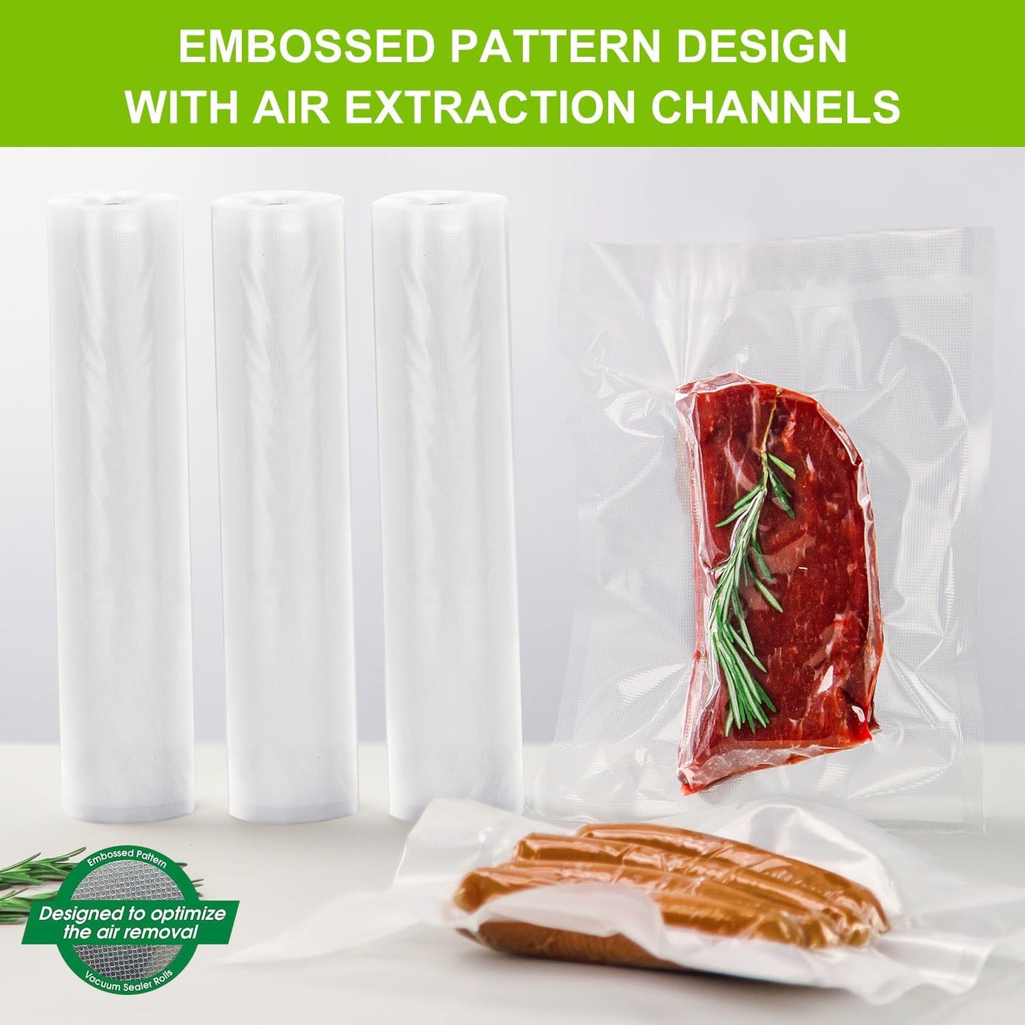 MAGIC SEAL Vacuum Sealer Bags, 3 Rolls 12’’ × 16.4’ Textured Vac Seal Bags for Food Storage, Sous Vide and Meal Prep, BPA Free, Commercial Grade - NOT Work with MAGIC SEAL MS175 Vac Sealers