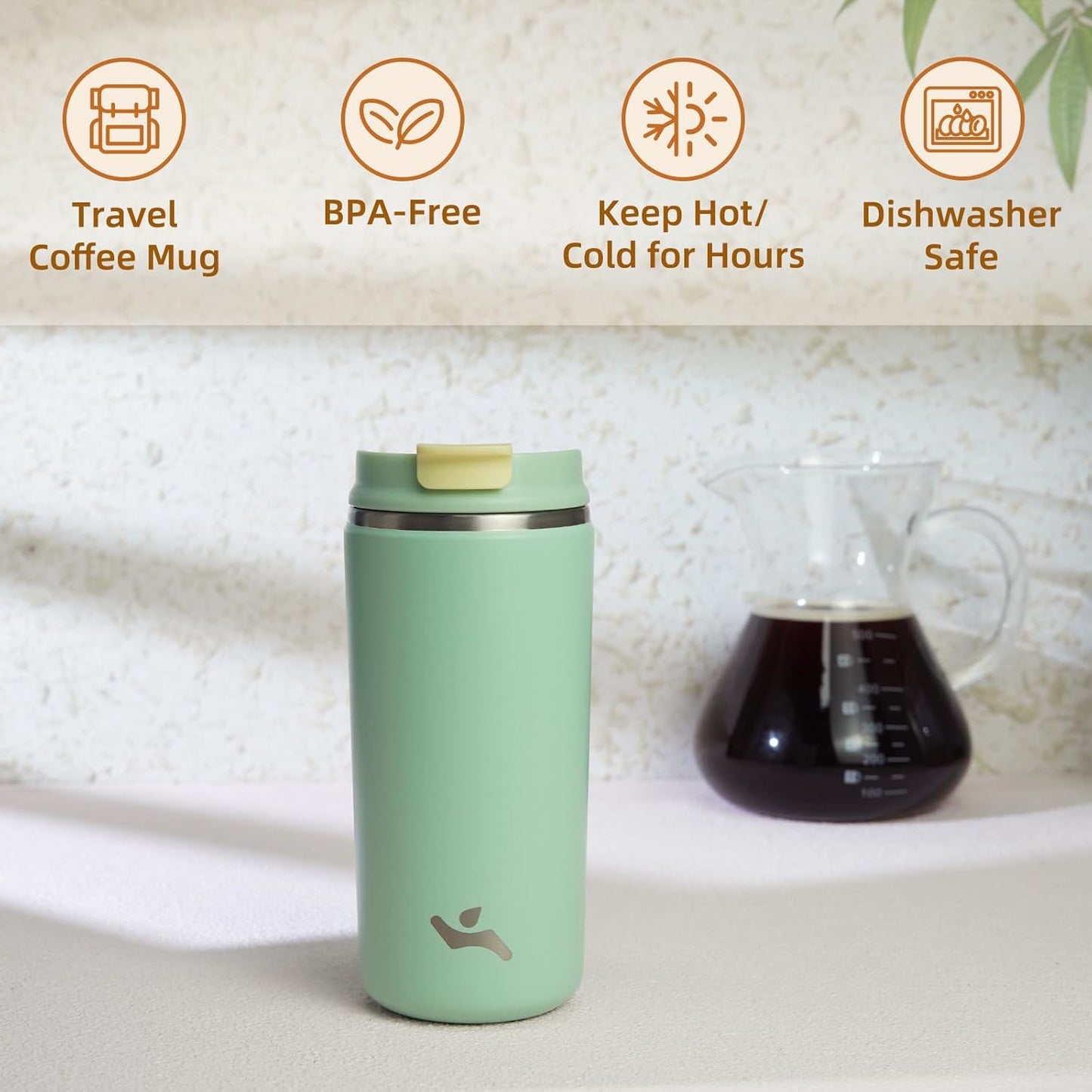 Tumbler with Lid, 12 oz Travel Coffee Mug Double Wall Vacuum Stainless Steel Thermal Metal Cup Insulated Water Bottle,Macaron Green