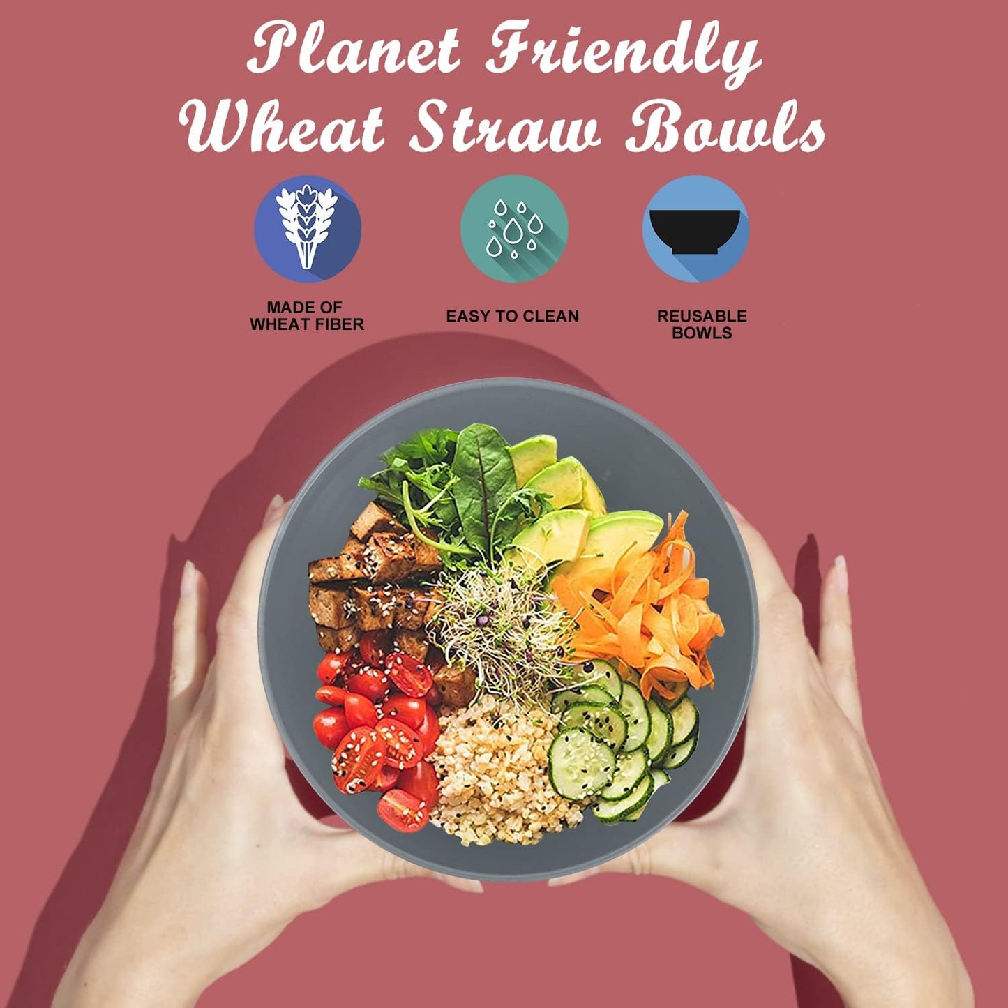 Wrova Wheat Straw Bowl Sets,6 PCS Unbreakable Cereal Bowl 36 OZ,Microwave and Dishwasher Safe Bowls,Dorm Bowl Sets BPA Free for Serving Cereal,Oatmeal and Salad (Grey)