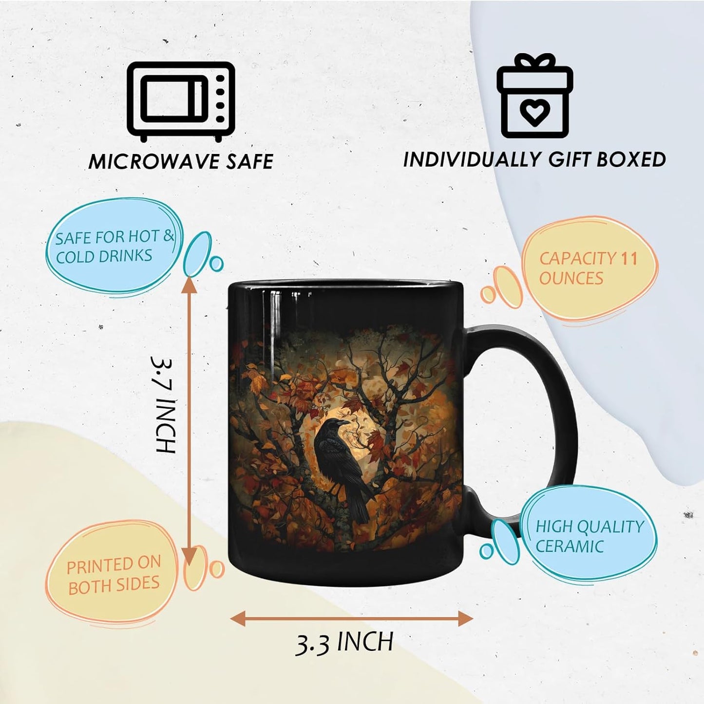 Raven Decor, Crow Decor, Gothic Mug Gifts for Women, Gothic Decor for Bedroom, Halloween Gifts for Women, Black Halloween Mugs, Fall Ceramic Coffee Mug 11 Oz