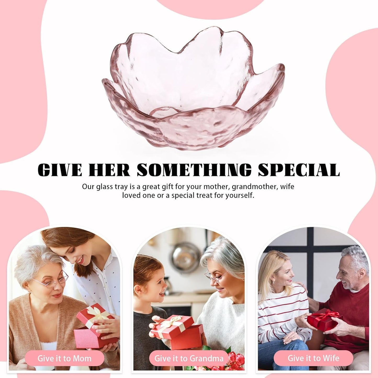 4 Pack Ring Dish Jewelry Tray, Small Glass Trinket Dish, Decorative Aesthetic Ring Holder Plate Bowl for Women Ring Earring Bracelet for Vanity Nightstand (Crystal Pink)