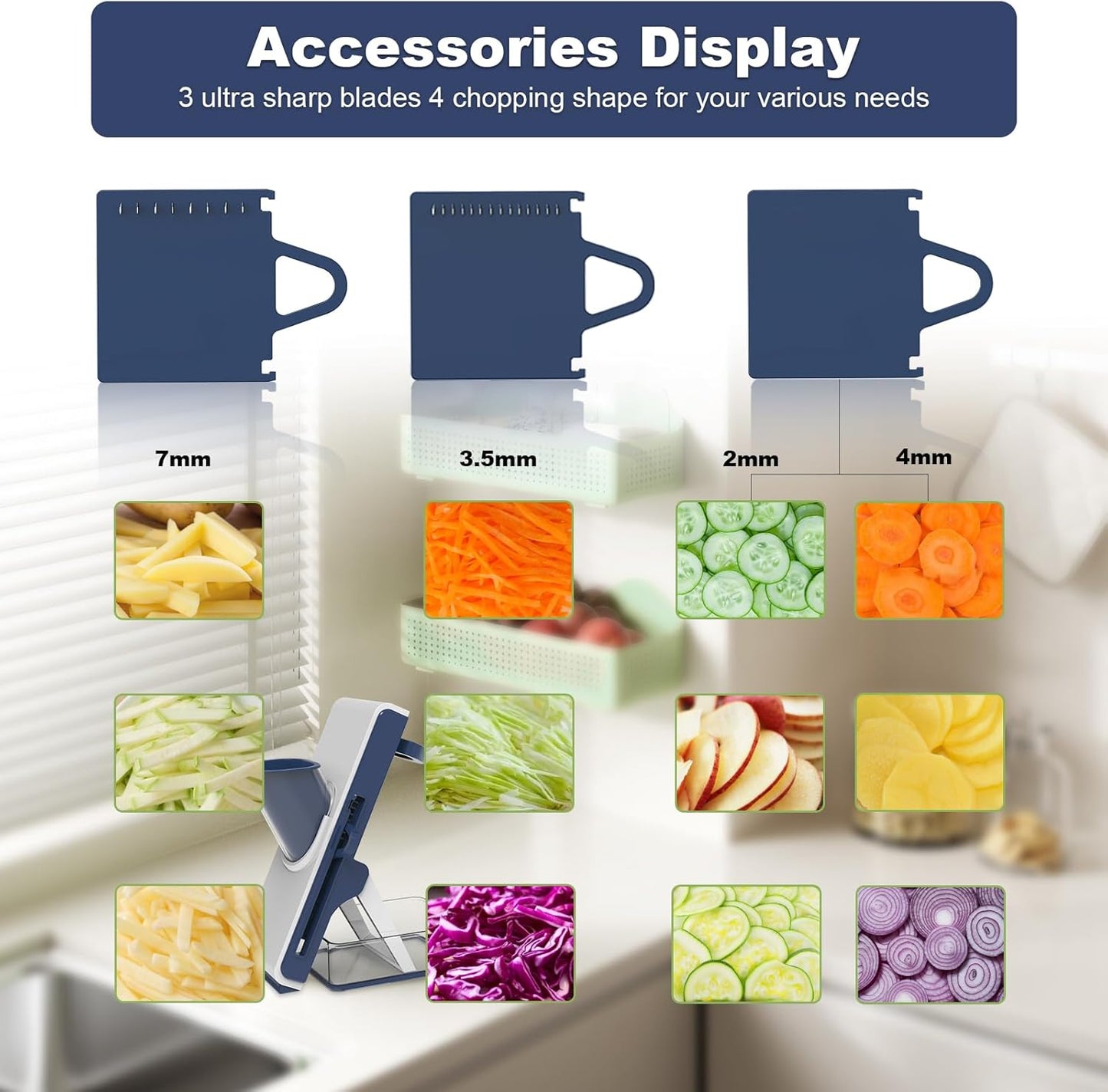 Mandoline Slicer for Kitchen - Vegetable Food Chopper, Cucumber Slicer, Detachable Easy to Clean Kitchen Chopping Artifact (White Blue)